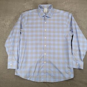 Brooks Brothers Stretch Regular Fit Shirt 17-35 Blue Plaid Supima Cotton
